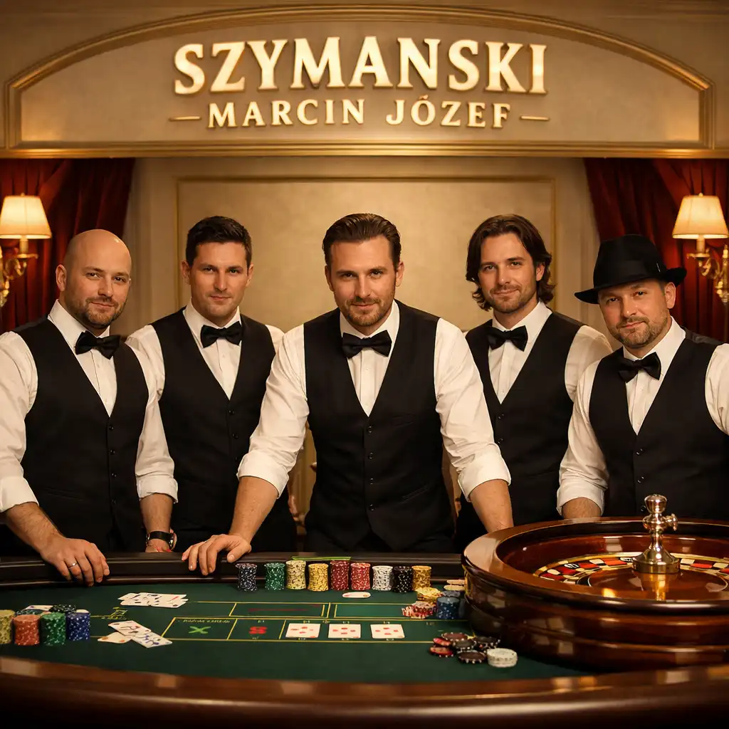 Zespół SZYMAŃSKI MARCIN JÓZEF przy eleganckich stołach eventowych w stylu kasyna