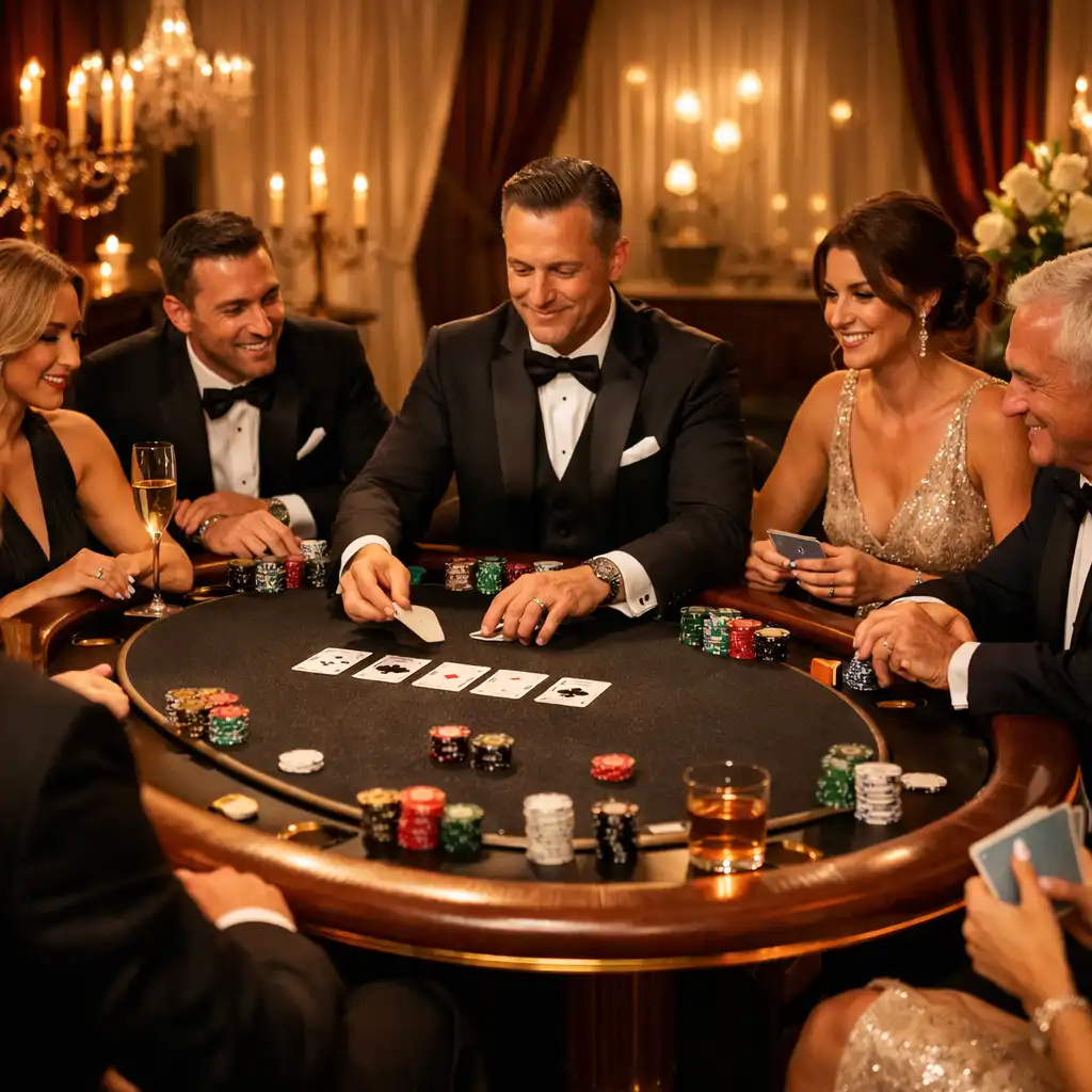 Elegancka scenografia stołu pokerowego podczas eventu